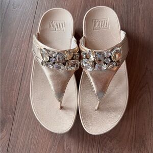 FitFlop Gold Jeweled Toe-Post Sandals